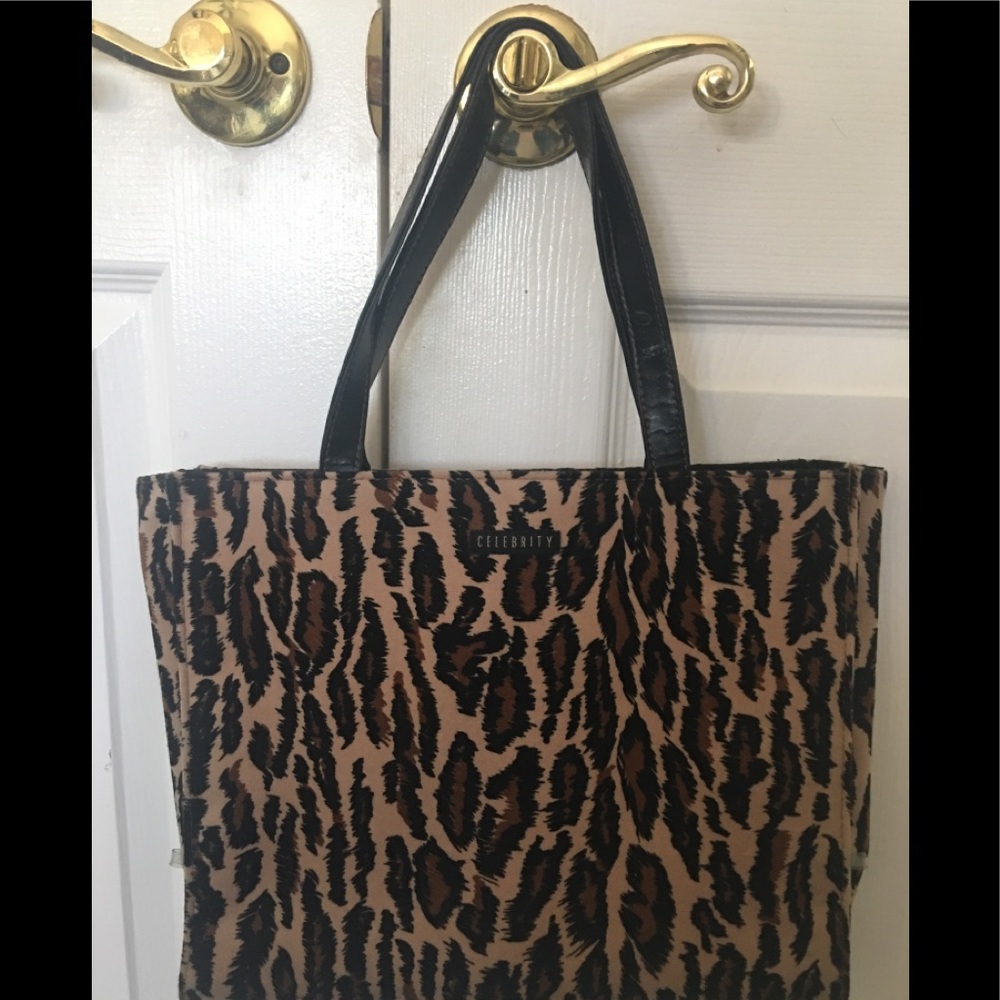 celebrity handbag leopard,10”tall 12”tall,like new